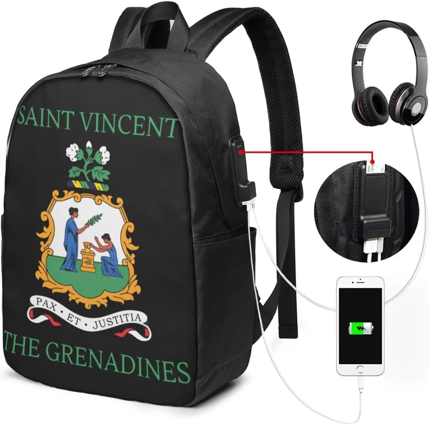 Saint Vincent Grenadines Flags Laptop Backpacks Travel Backpack Casual Business Daypack Sport Rucksack Computer Bag Fits up to 17 Inch Notebook with USB Port