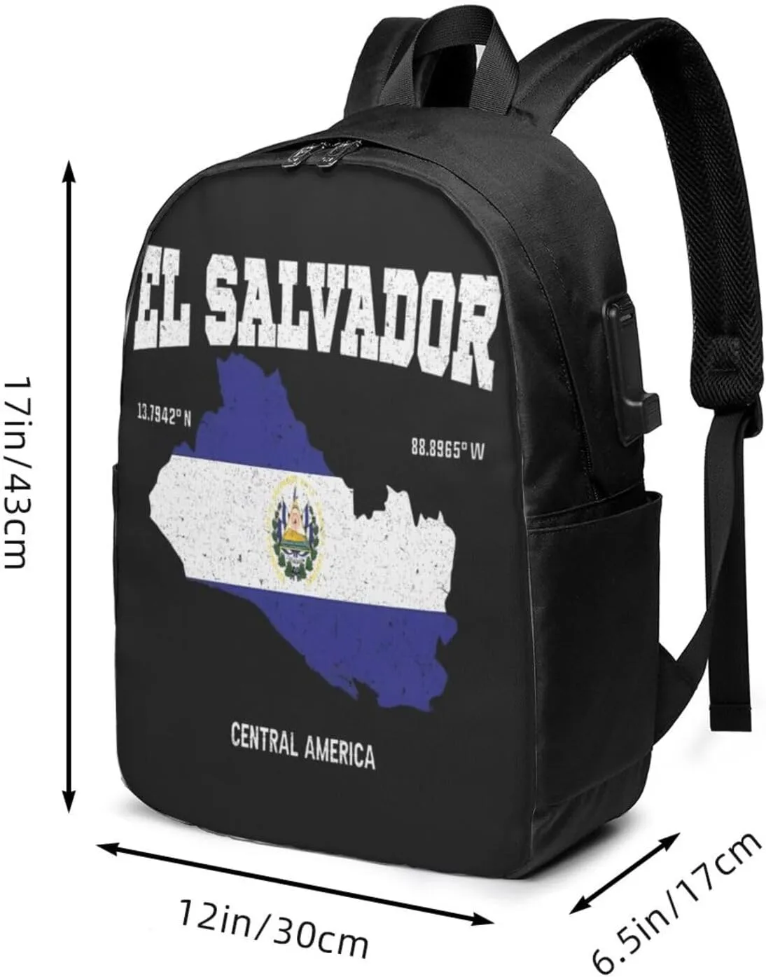 Salvadoran El Salvador Map Flag Laptop Backpacks Travel Backpack Casual Business Daypack Sport Rucksack Computer Bag Fits up to 17 Inch Notebook with USB Port