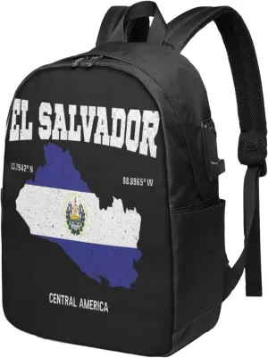 Salvadoran El Salvador Map Flag Laptop Backpacks Travel Backpack Casual Business Daypack Sport Rucksack Computer Bag Fits up to 17 Inch Notebook with USB Port
