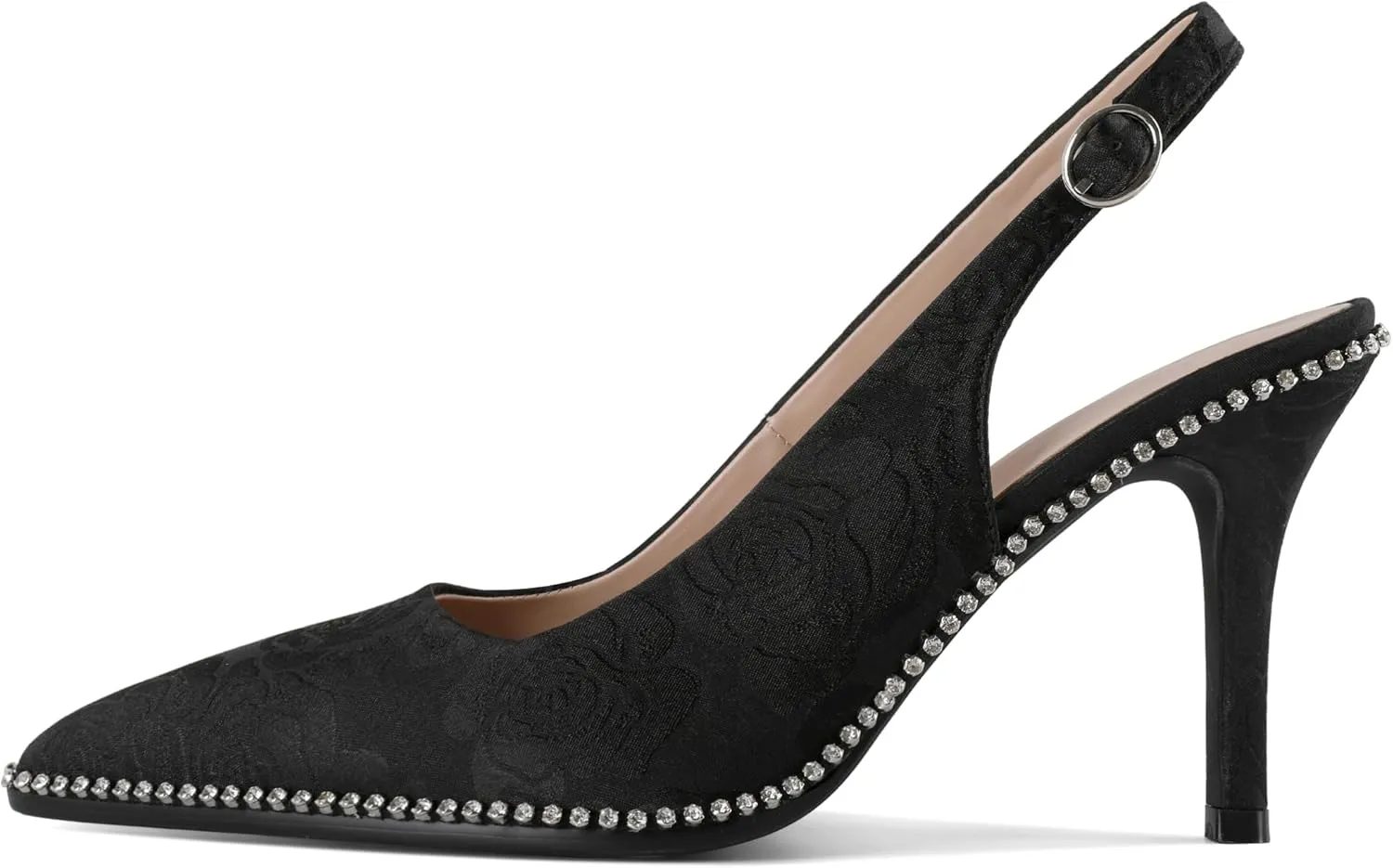 SAMMITOP Women's Slingback Heels Pointed Toe Stiletto High Heel Rhinestone Beaded Pumps 3.5 Inch Satin Wedding Party Dress Shoes