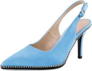 SAMMITOP Women's Slingback Heels Pointed Toe Stiletto High Heel Rhinestone Beaded Pumps 3.5 Inch Satin Wedding Party Dress Shoes