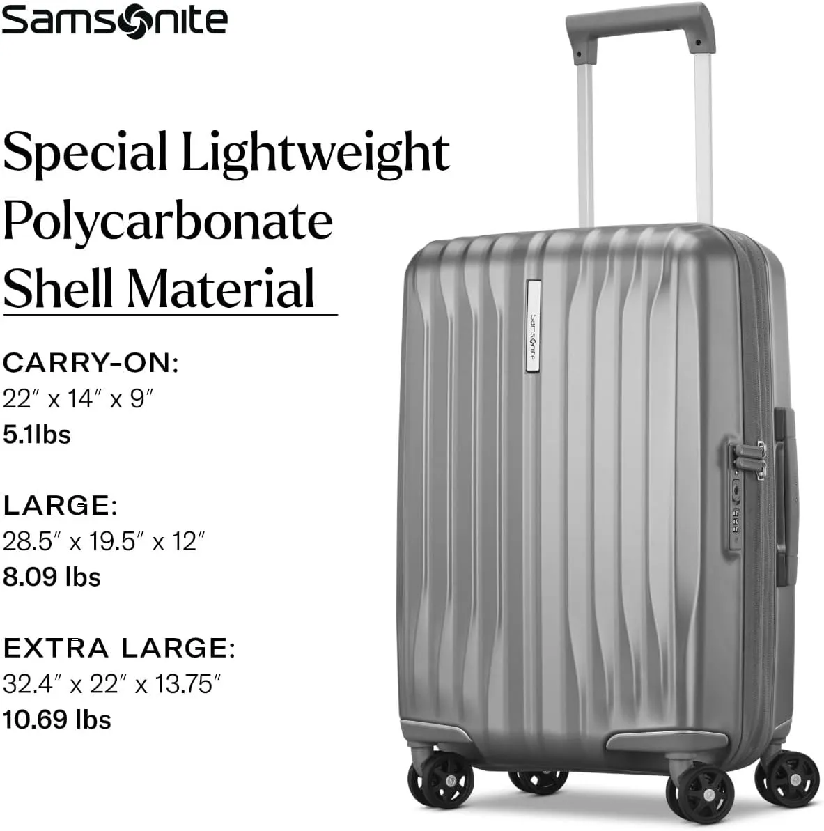 Samsonite UpLIFT 19" Lightweight Hardside Carry-On Luggage with Spinner Wheels - Expandable - Airline-Approved, Polycarbonate Hard Suitcase for Ultra Lightweight Travel - Silver Shimmer
