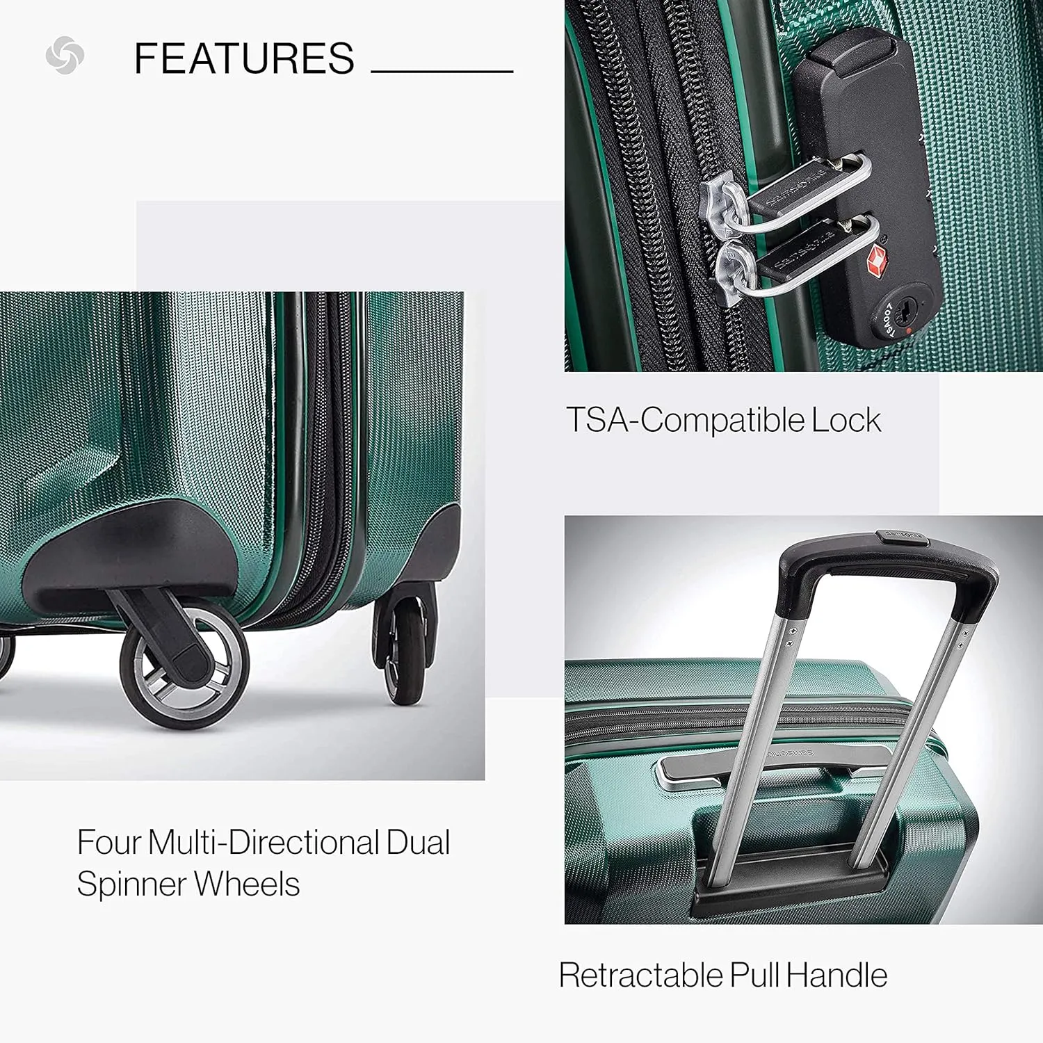 Samsonite Winfield 3 DLX Hardside Expandable Luggage with Spinners, Checked-Large 28-Inch, Emerald