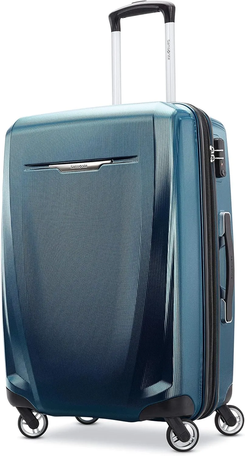Samsonite Winfield 3 DLX Hardside Expandable Luggage with Spinners, Navy, Checked-Medium 25-Inch