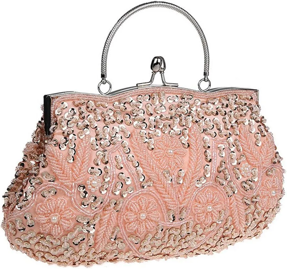 Satin Purse Evening Handbags Wedding Bag Beaded Sequins Clutch for Party