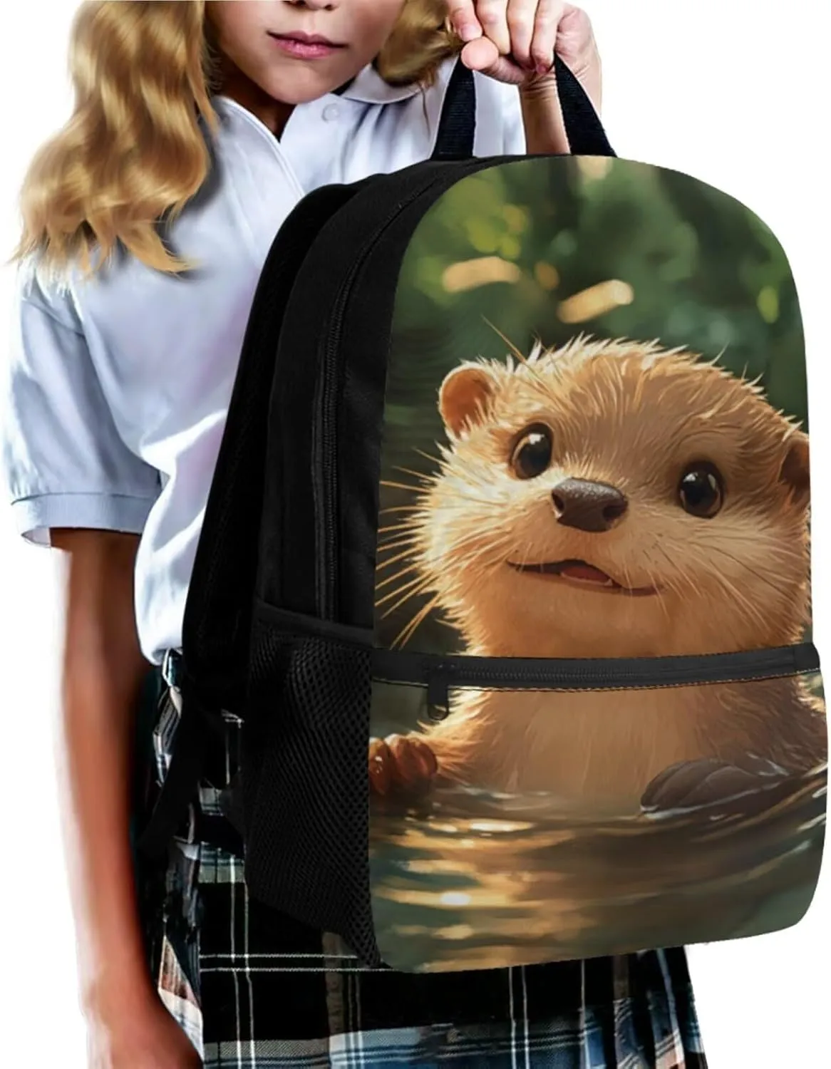 Sea Otter Kindergarten Backpack for Girls 4-Piece Bookbag and Lunch Box Set Ages 5-6 Lightweight Large Capacity 1st Grade School Bag with Water Bottle Holder