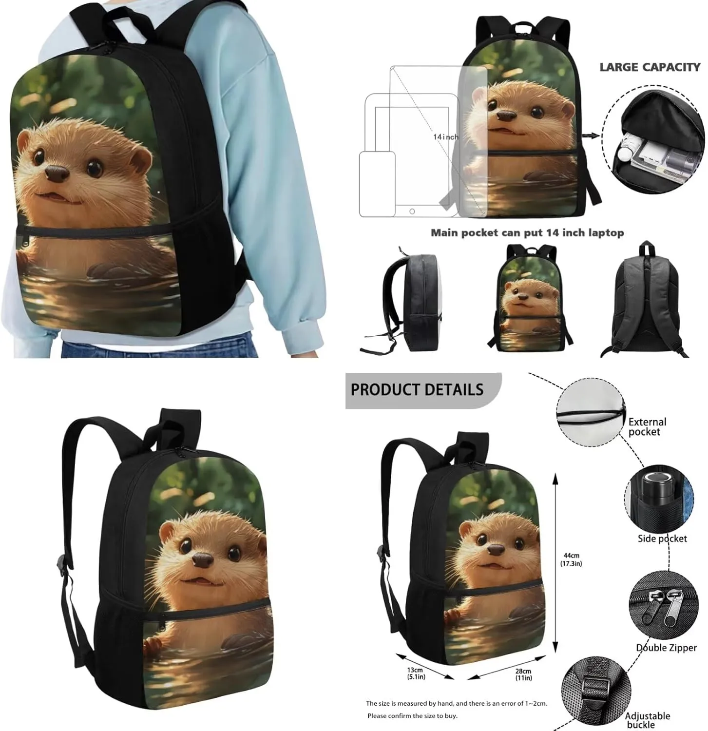 Sea Otter Kindergarten Backpack for Girls 4-Piece Bookbag and Lunch Box Set Ages 5-6 Lightweight Large Capacity 1st Grade School Bag with Water Bottle Holder