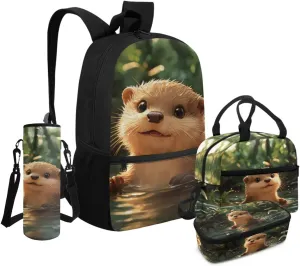 Sea Otter Kindergarten Backpack for Girls 4-Piece Bookbag and Lunch Box Set Ages 5-6 Lightweight Large Capacity 1st Grade School Bag with Water Bottle Holder
