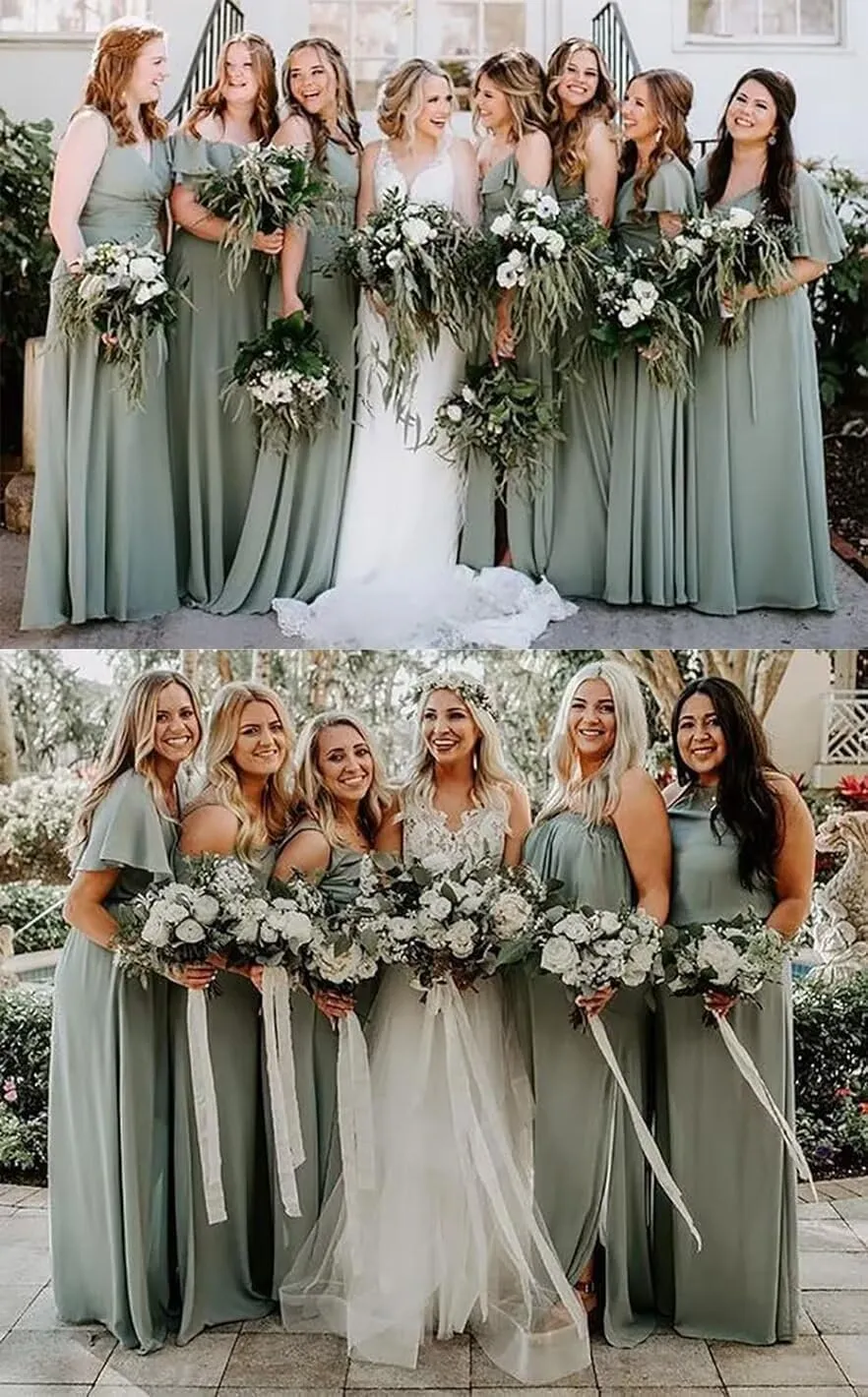 SEIM Women's Flutter Sleeve Bridesmaid Dresses Long with Slit V Neck Chiffon Formal Dresses SE036