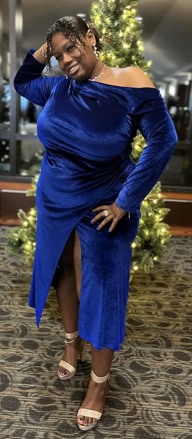 Sexy One Shoulder Gowns for Women Elegant Long Sleeve Velvet High Split Mermaid Dresses Formal Ruched Evening Party Dress