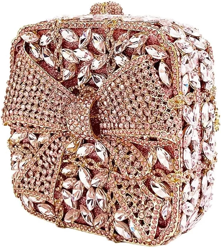 Shining Ladies Bow Knot Evening Clutch Crystal Handbag Rhinestone Shoulder Bag Diamond Purse for Wedding Prom Party