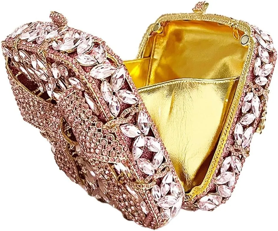 Shining Ladies Bow Knot Evening Clutch Crystal Handbag Rhinestone Shoulder Bag Diamond Purse for Wedding Prom Party