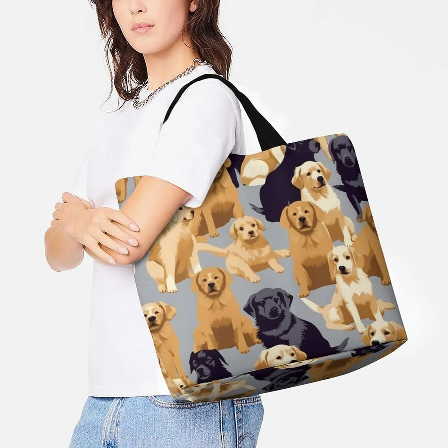 Shopping Bag for Women, Dog Pattern Tote Bag, Large Capacity Shoulder Bags for Groceries Travel