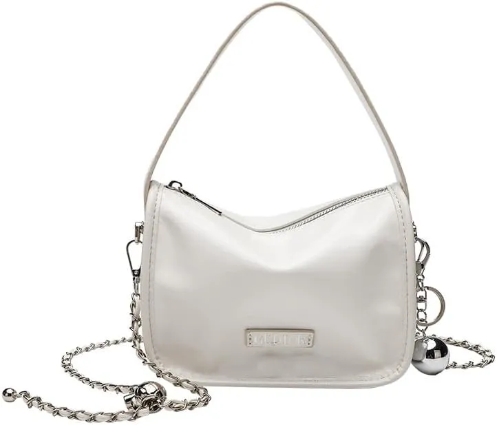 Shoulder Bags for Women, Cute Hobo Tote Handbag Mini Clutch Purse with Zipper Closure (Silver White 1)
