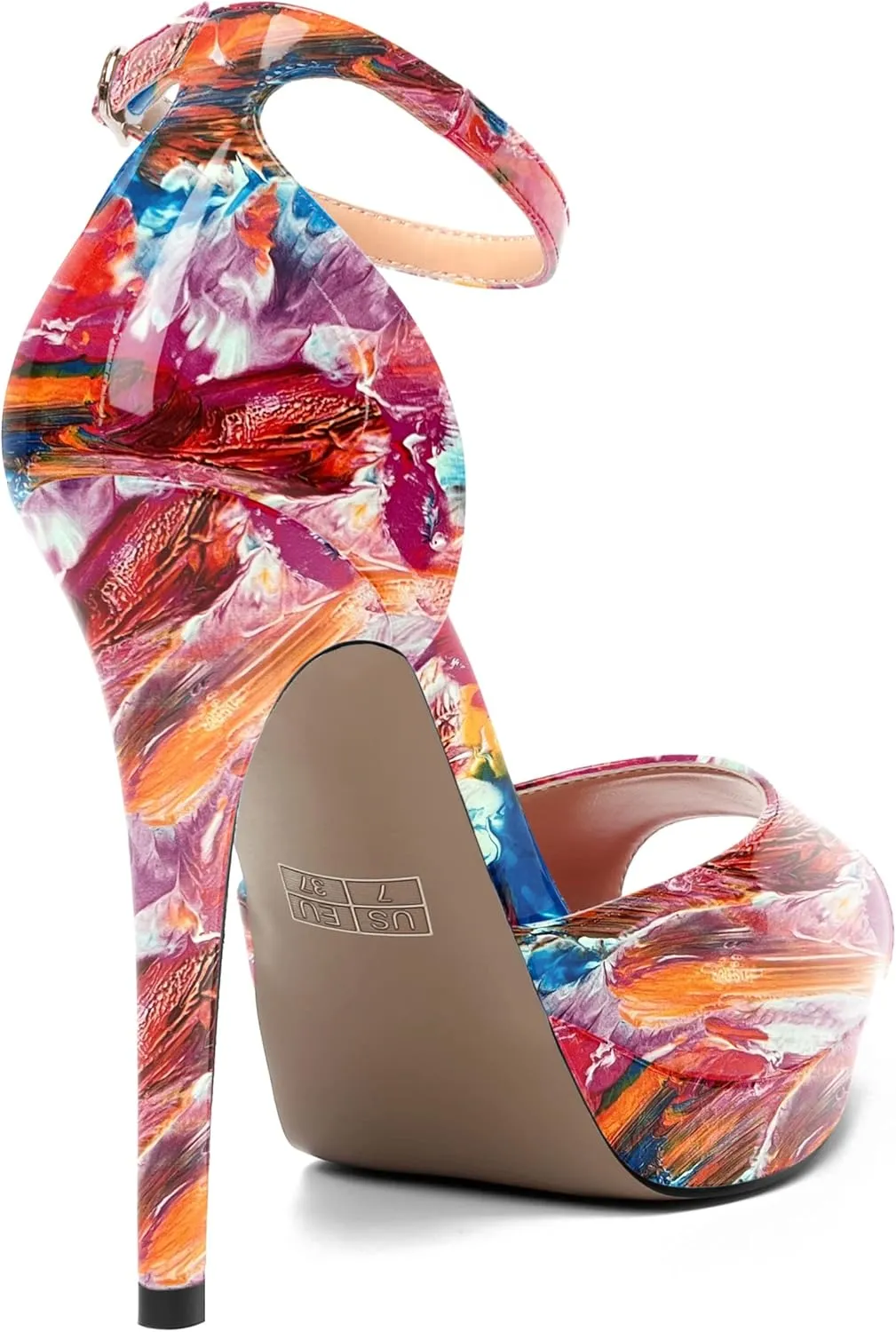 SHOWFOREST Womens Open Toe Ankle Strap Buckle Sexy Evening Peep Toe Patent Stiletto High Heel Platforms Sandals 4.7 Inch
