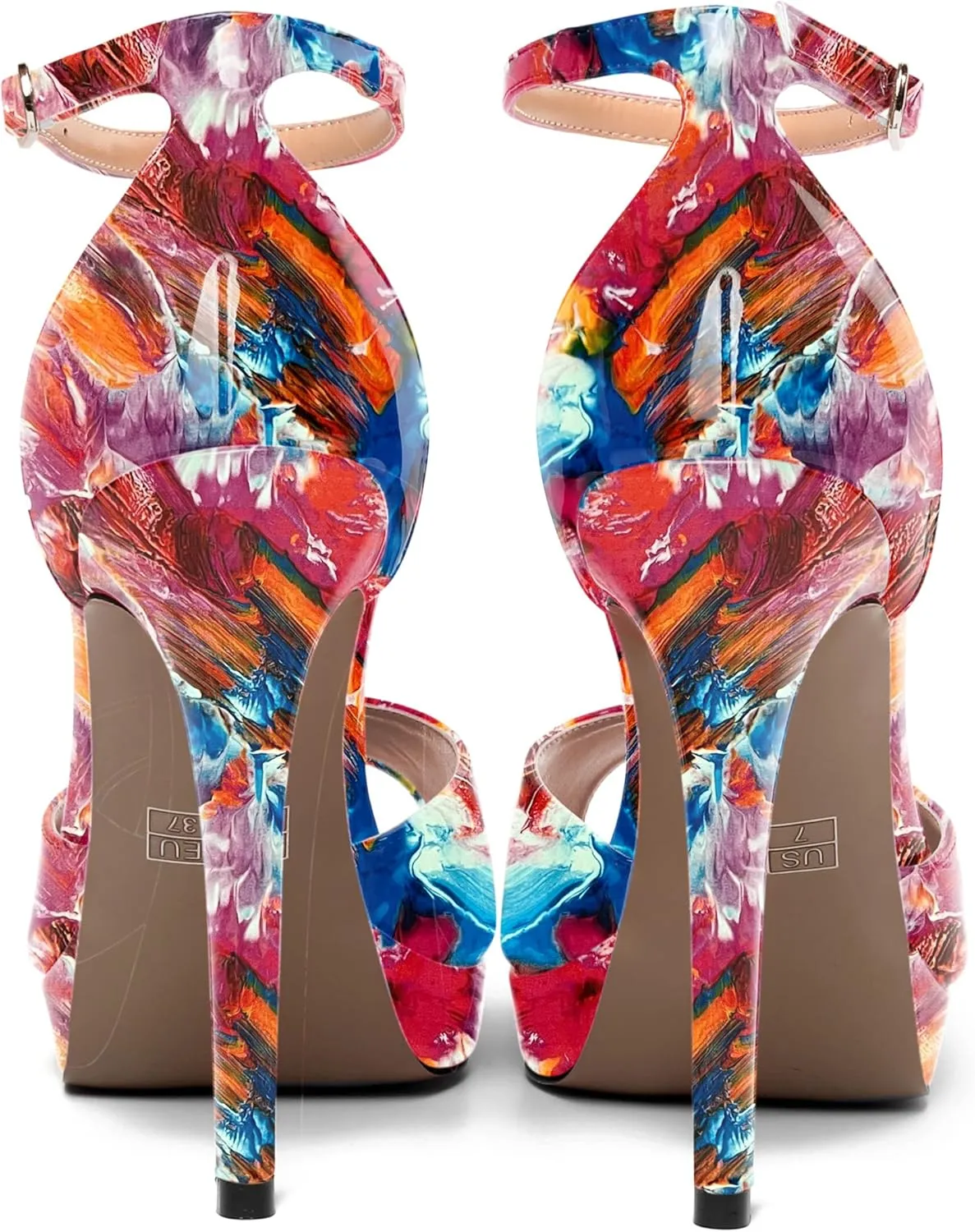 SHOWFOREST Womens Open Toe Ankle Strap Buckle Sexy Evening Peep Toe Patent Stiletto High Heel Platforms Sandals 4.7 Inch