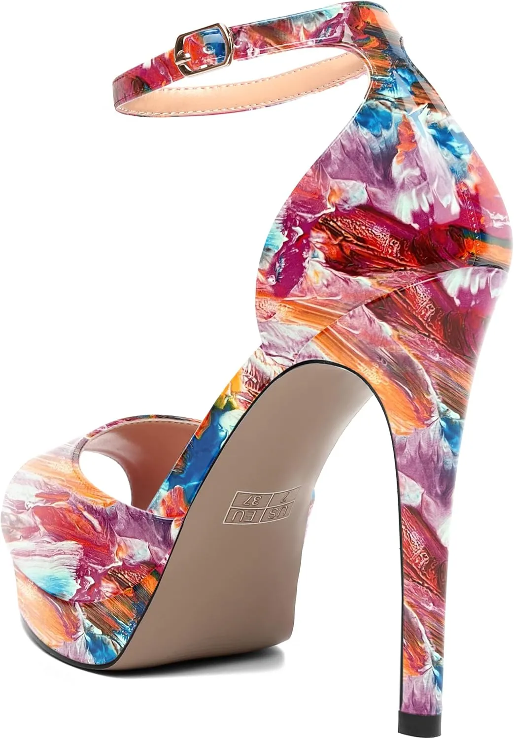 SHOWFOREST Womens Open Toe Ankle Strap Buckle Sexy Evening Peep Toe Patent Stiletto High Heel Platforms Sandals 4.7 Inch