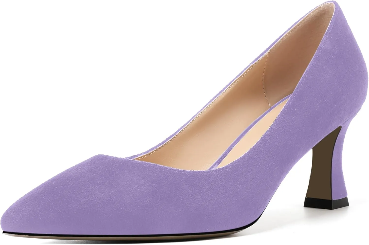 SHOWFOREST Womens Pointed Toe Slip On Evening Suede Dress Spool Mid Heel Pumps Shoes 2.5 Inch