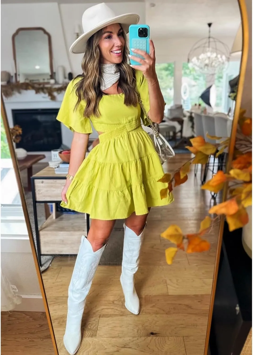 Shy Velvet Women's Summer Dress Square Neck Short Sleeves Crossover Waist Casual Party Mini Dress