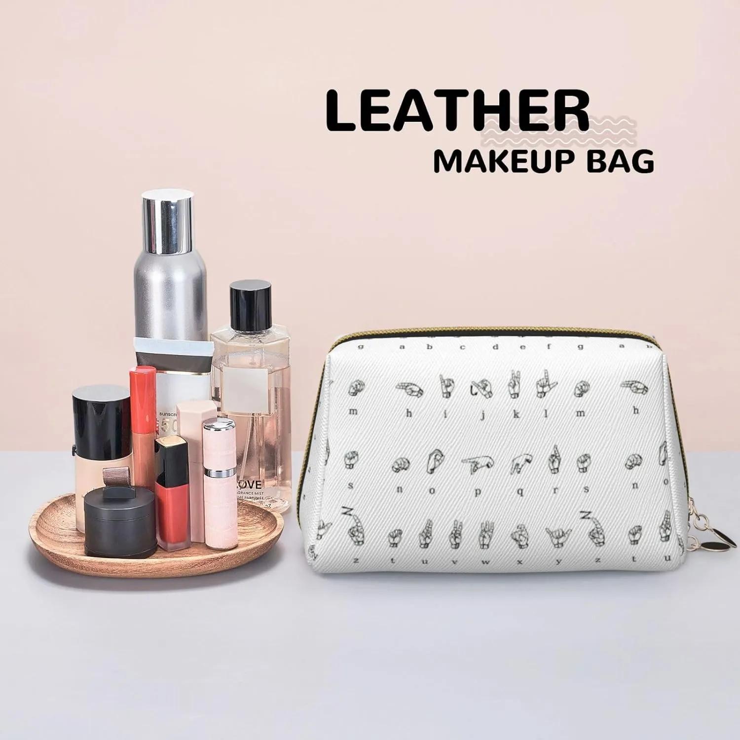Sign Language Alphabet Travel-Ready Toiletry Bag, Compact Makeup Organizer For Women
