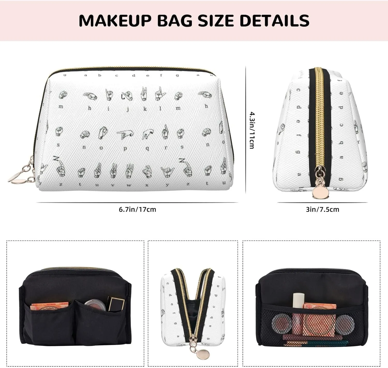 Sign Language Alphabet Travel-Ready Toiletry Bag, Compact Makeup Organizer For Women
