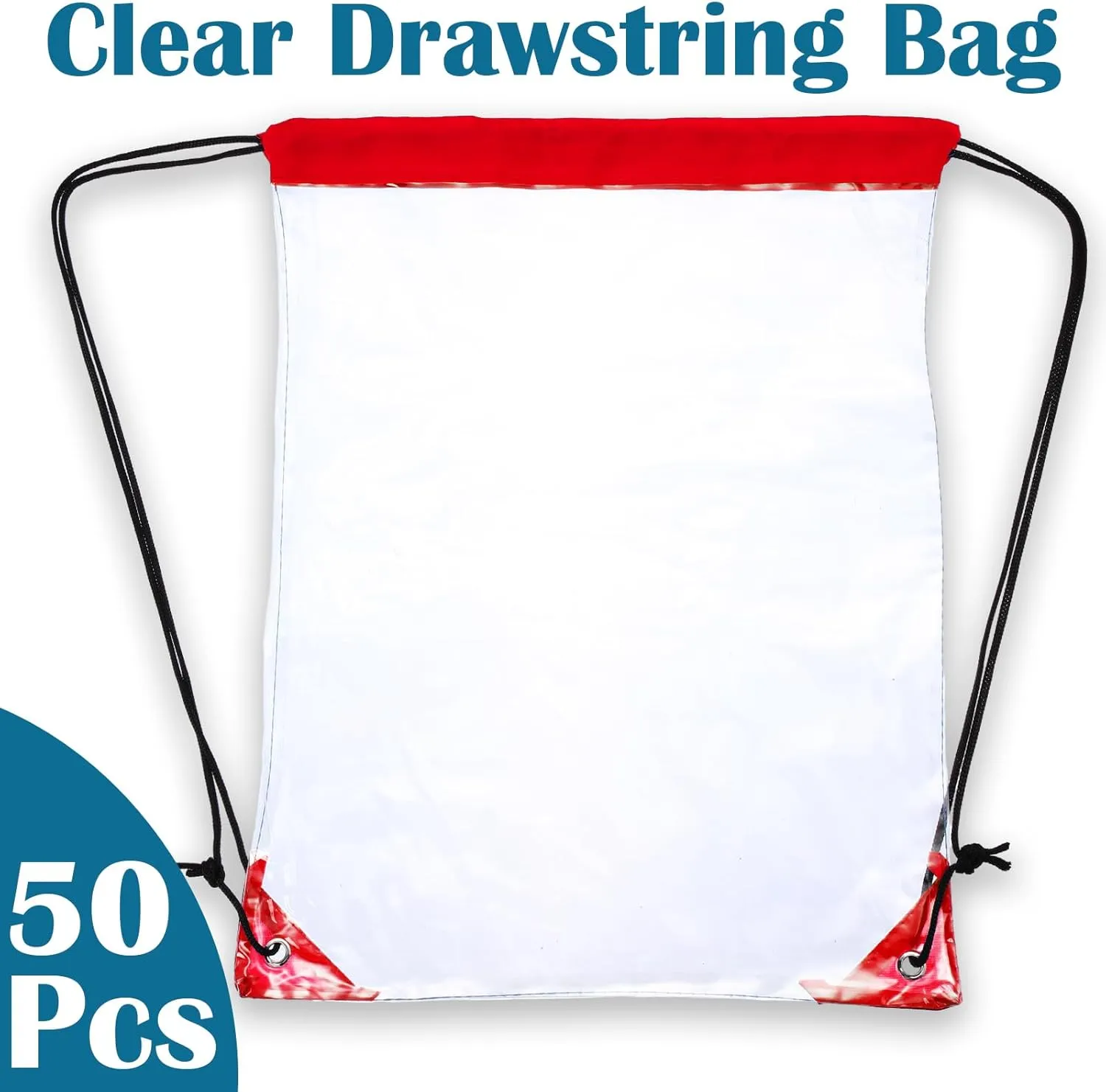 Silkfly 50 Pcs Clear Drawstring Backpacks Bulk Stadium Approved Bags for Men Women Gym Sport Event Security (Stylish Color)