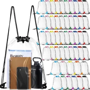 Silkfly 50 Pcs Clear Drawstring Backpacks Bulk Stadium Approved Bags for Men Women Gym Sport Event Security (Stylish Color)