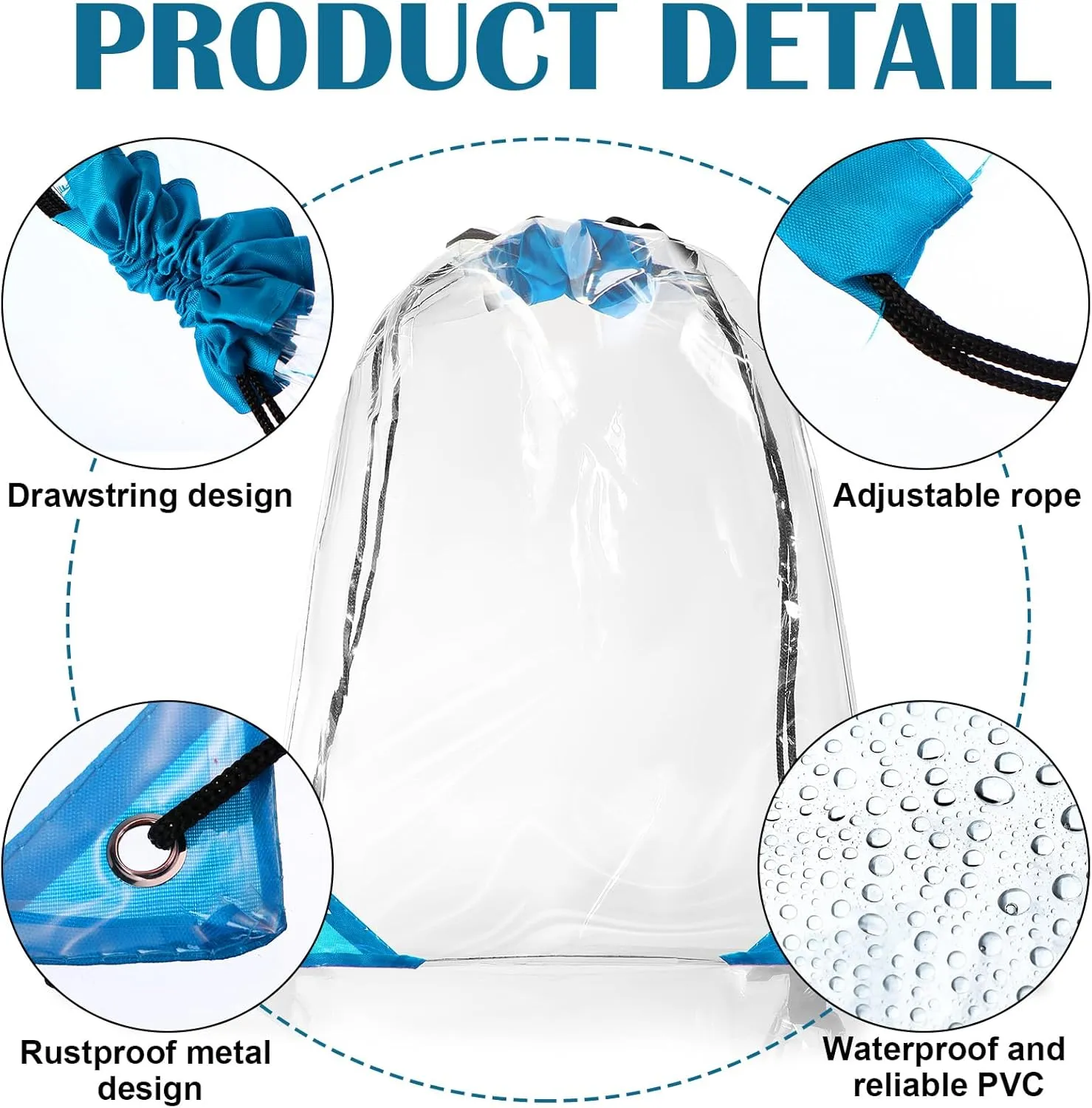 Silkfly 50 Pcs Clear Drawstring Backpacks Bulk Stadium Approved Bags for Men Women Gym Sport Event Security (Stylish Color)