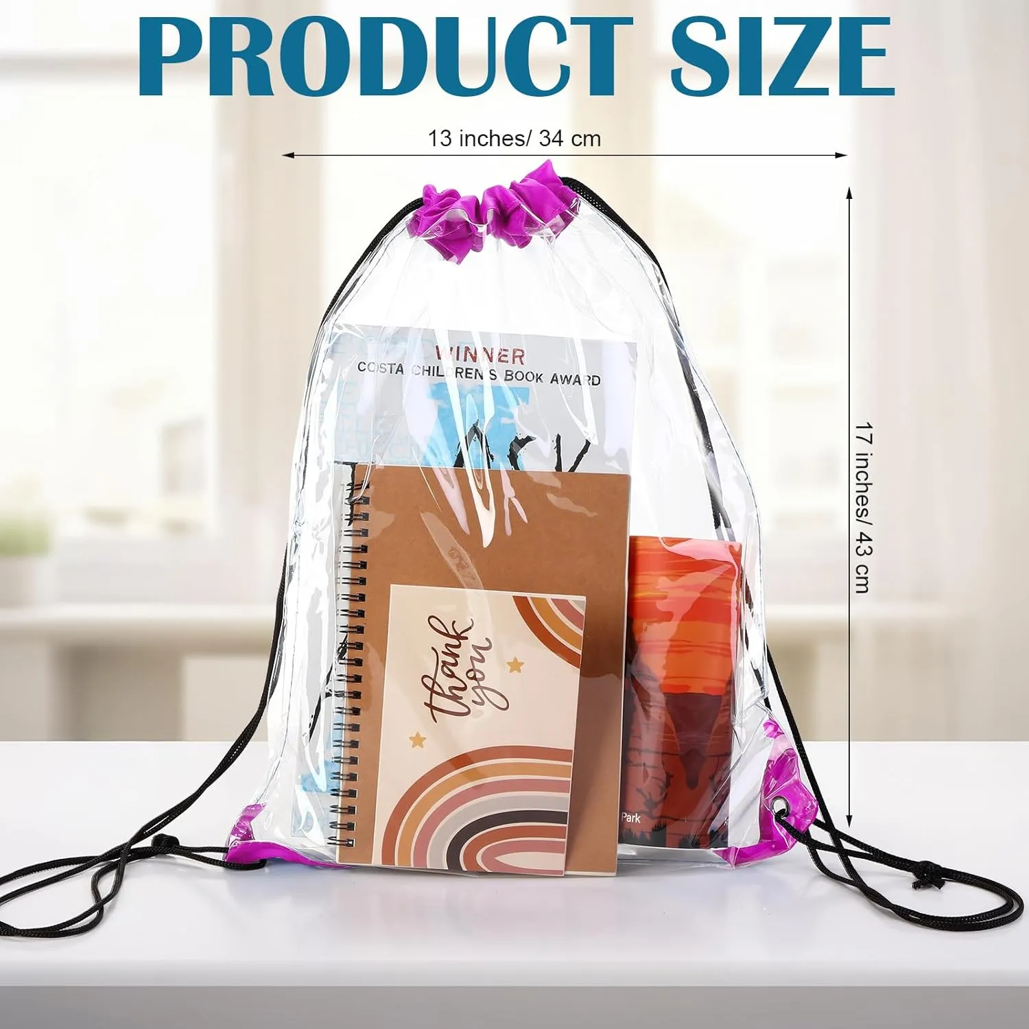 Silkfly 50 Pcs Clear Drawstring Backpacks Bulk Stadium Approved Bags for Men Women Gym Sport Event Security (Stylish Color)