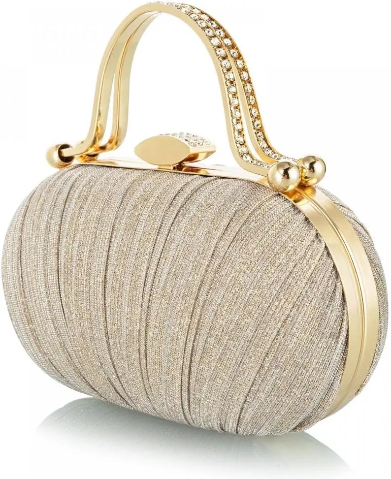 Simcat Women Gold Clutch Purses Glitter Evening Handbag Pleated Evening Bag for Lady Formal Bridal Wedding Prom