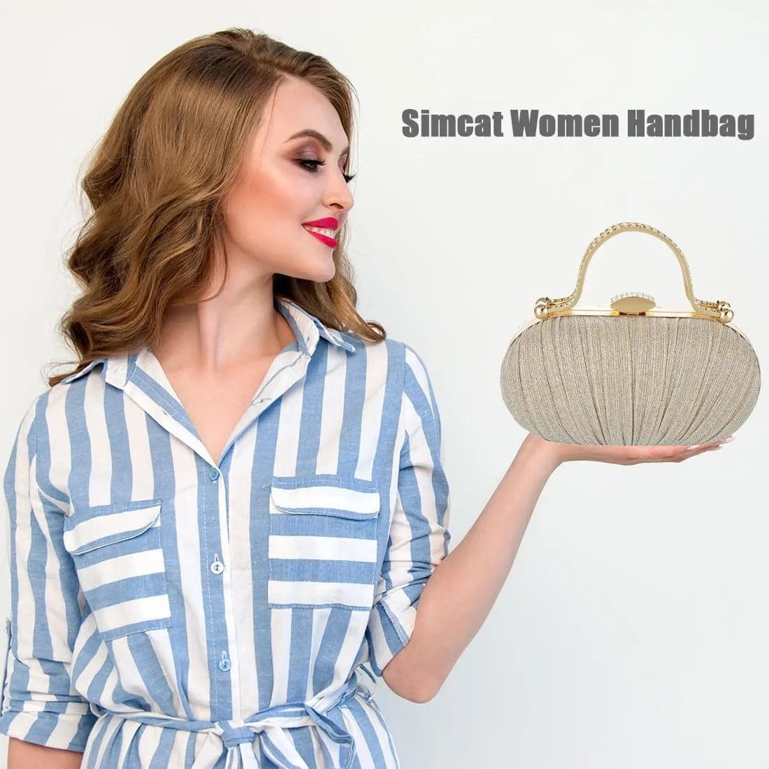 Simcat Women Gold Clutch Purses Glitter Evening Handbag Pleated Evening Bag for Lady Formal Bridal Wedding Prom