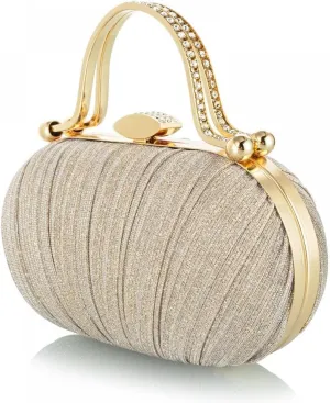 Simcat Women Gold Clutch Purses Glitter Evening Handbag Pleated Evening Bag for Lady Formal Bridal Wedding Prom