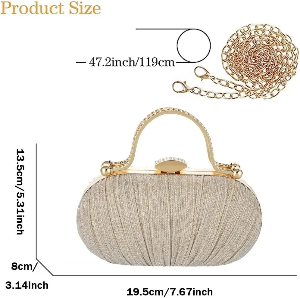 Simcat Women Gold Clutch Purses Glitter Evening Handbag Pleated Evening Bag for Lady Formal Bridal Wedding Prom