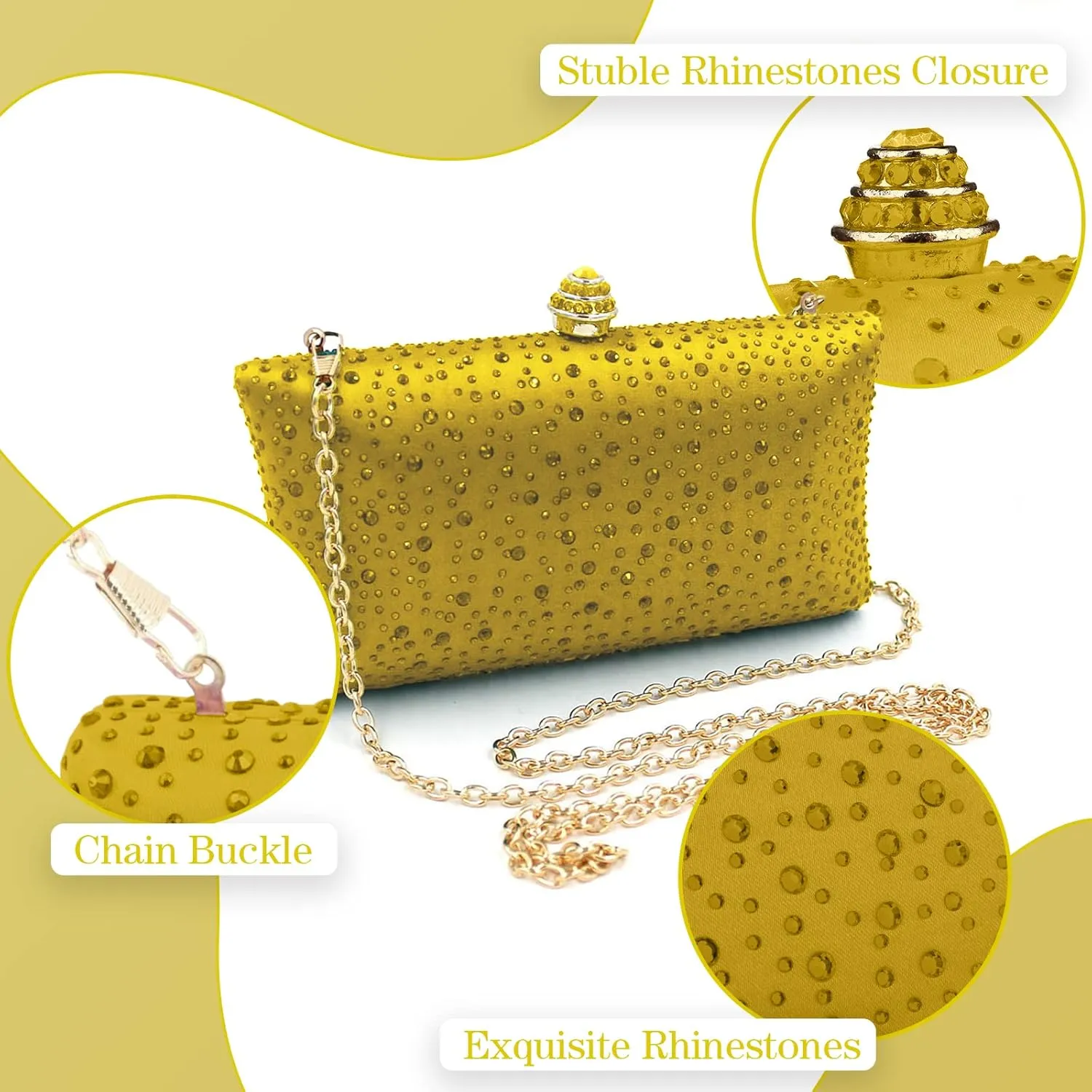 Simcat Women Handbags Rhinestone Evening Bags Party Purse Prom Wedding Bride Crystal Party Clutches Bag with Chain