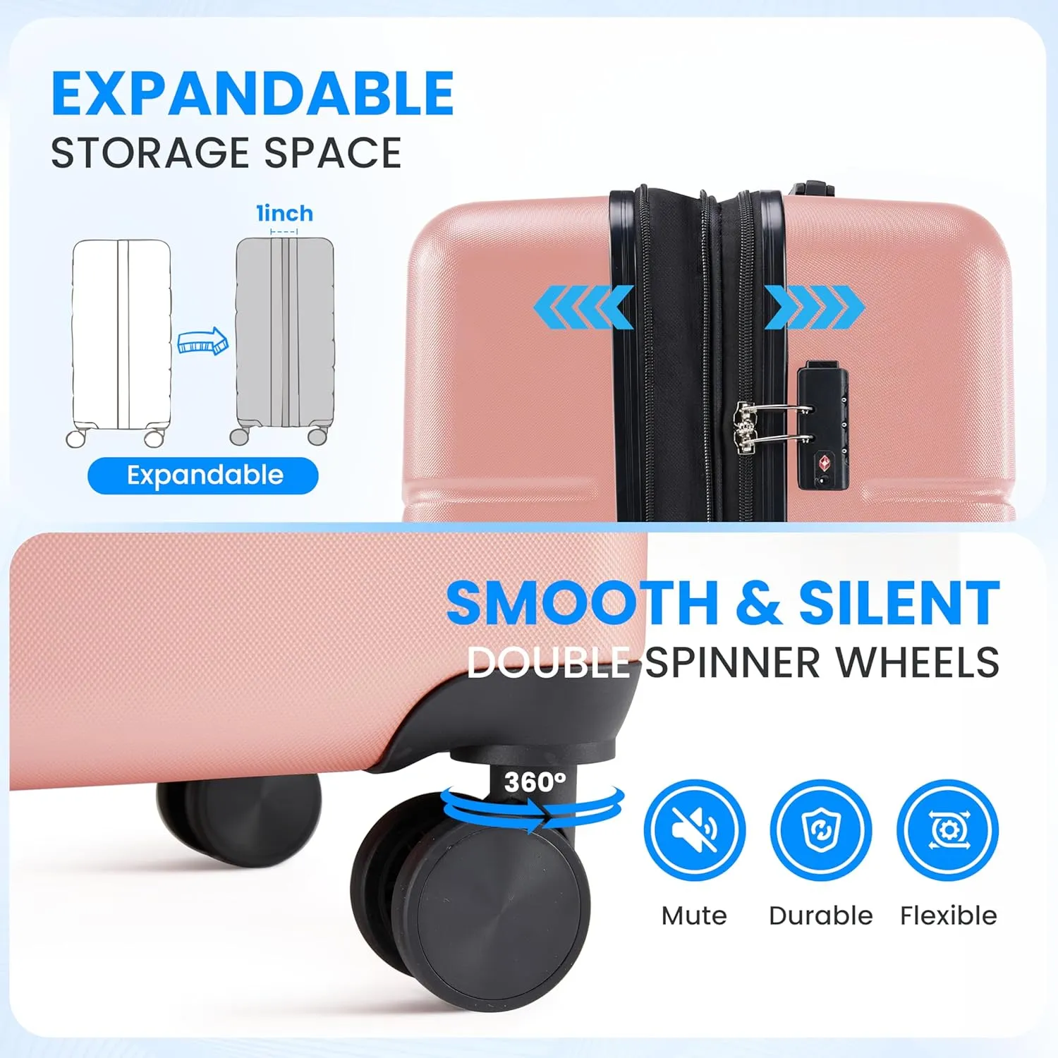 Simple Deluxe 20 Inch Hardside Carry On Luggage, Suitcase with Double Spinner Wheels & TSA Lock, Hard Shell, Expandable Rolling Lightweight, Pink