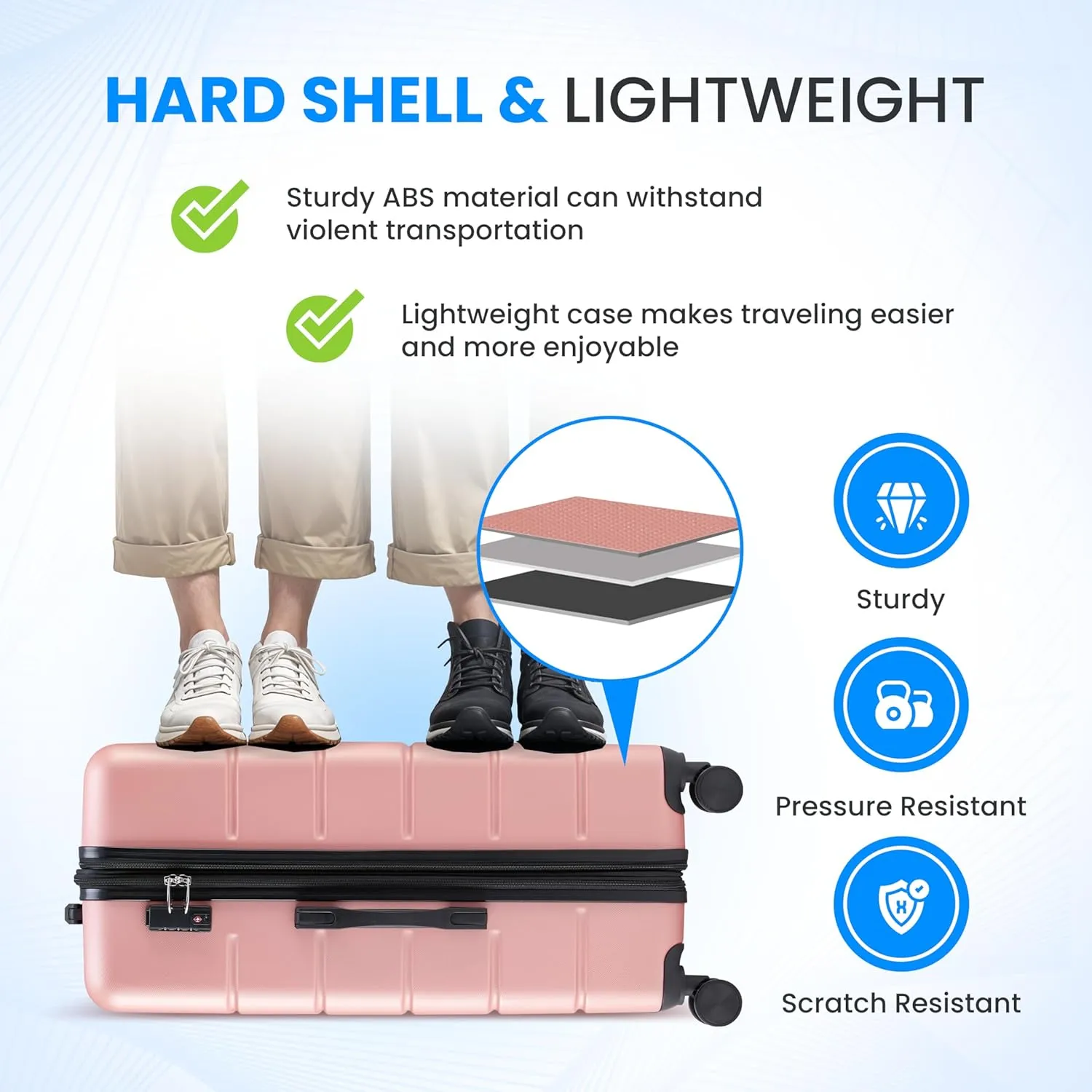 Simple Deluxe 20 Inch Hardside Carry On Luggage, Suitcase with Double Spinner Wheels & TSA Lock, Hard Shell, Expandable Rolling Lightweight, Pink