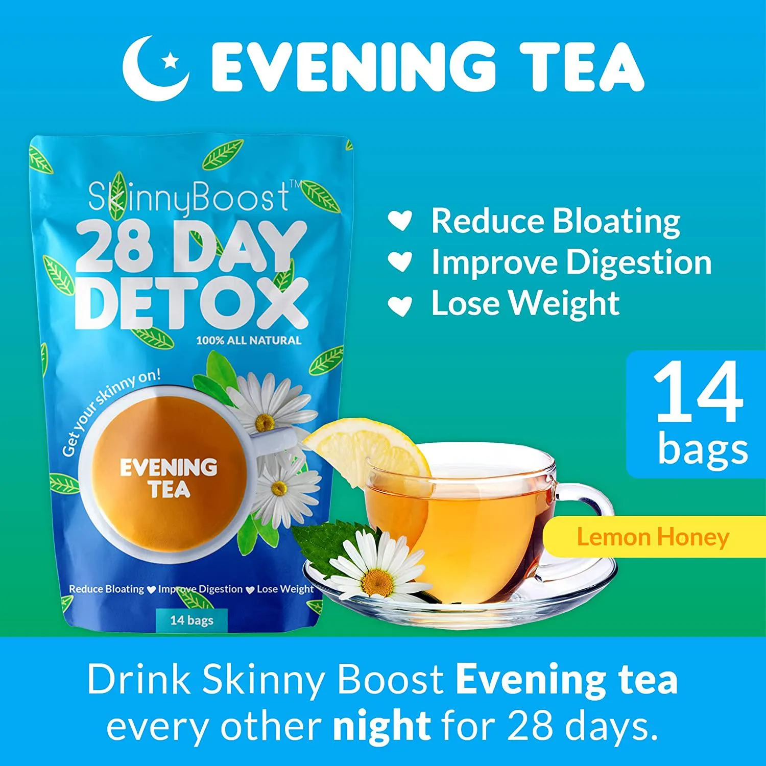 Skinny Boost Evening Tea (2 Pack) 28 Tea Bags Total, Supports Detox and Cleanse, Reduce Bloating, 100% All Natural, Vegan, Non GMO