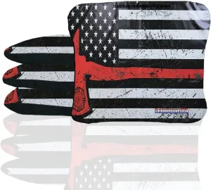 Skip's Garage Red Line Axe Flag Cornhole Bags - Duck Cloth - Choose Corn Filled or All-Weather Resin Corn Hole Bags