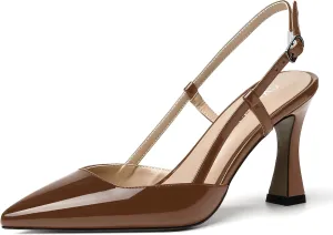 SKYSTERRY Women's Slingback Patent Dress Cut Out Pointed Toe Evening Spool High Heel Pumps Dress Shoes 3.5 Inch