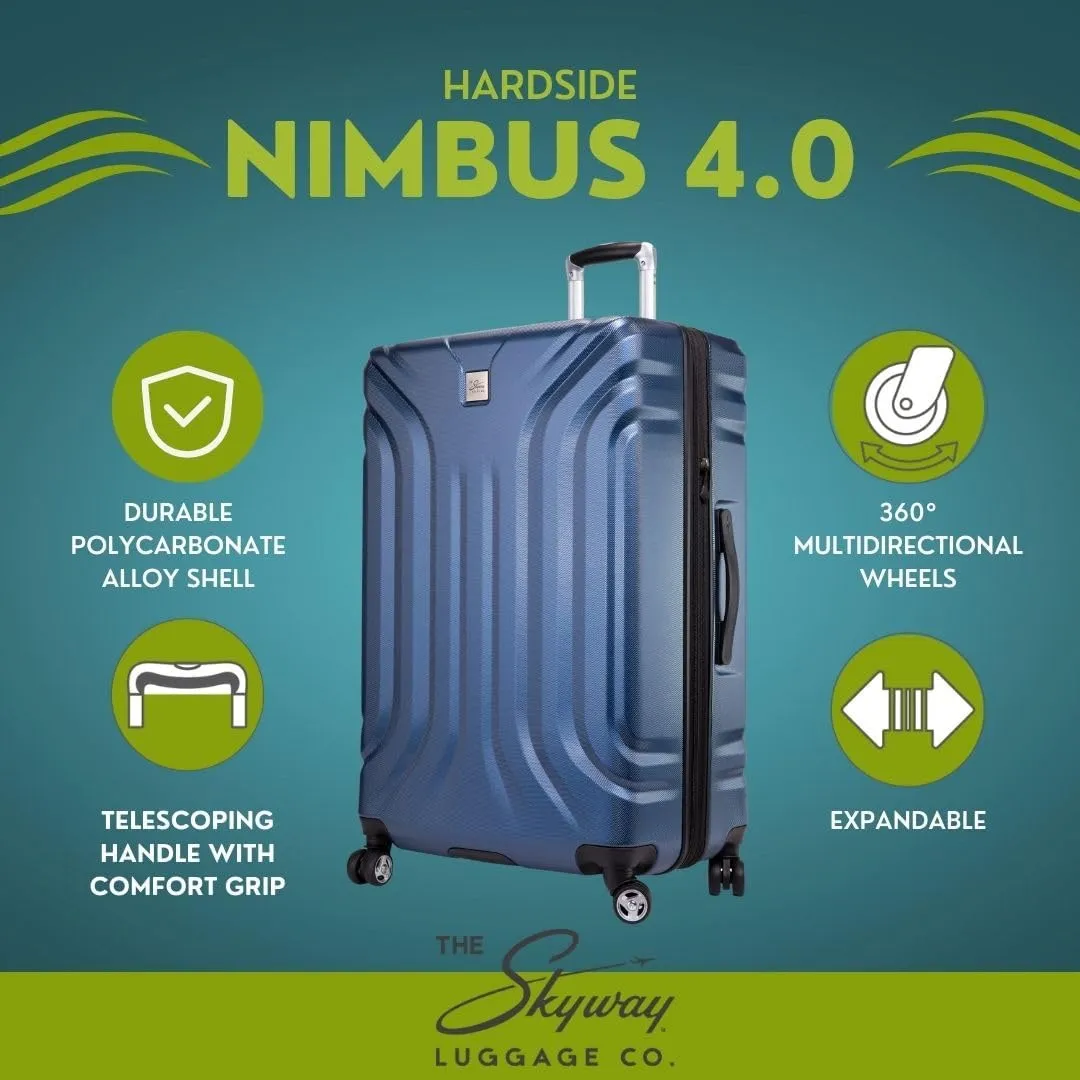 Skyway Nimbus 4.0 Expandable, Durable Hardside, 8 Wheel Spinner, Lightweight Suitcase, Unisex, Stylish, Maritime Blue, Checked-Large 28-Inch