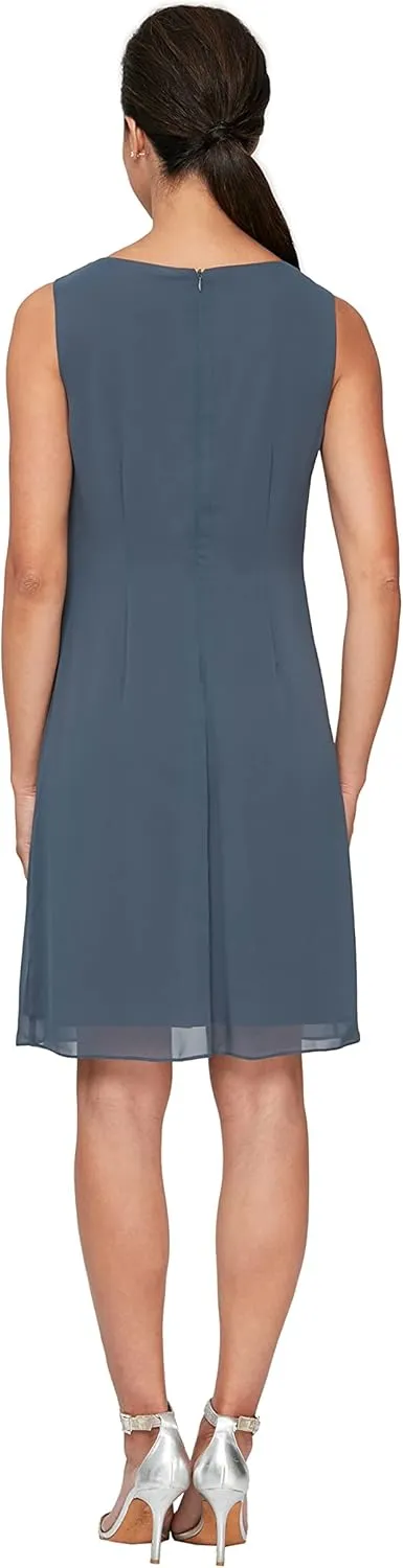 S.L. Fashions Women's Chiffon Tier Jacket Dress with Beaded Neck and Cuffs