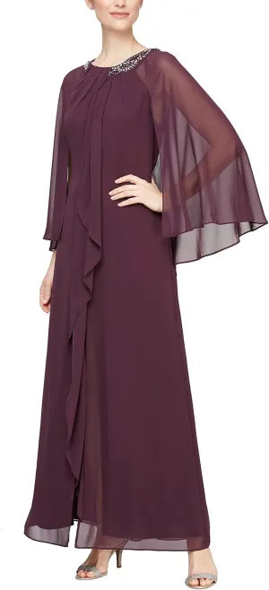 S.L. Fashions Women's Jewel Neck Drape Front Dress