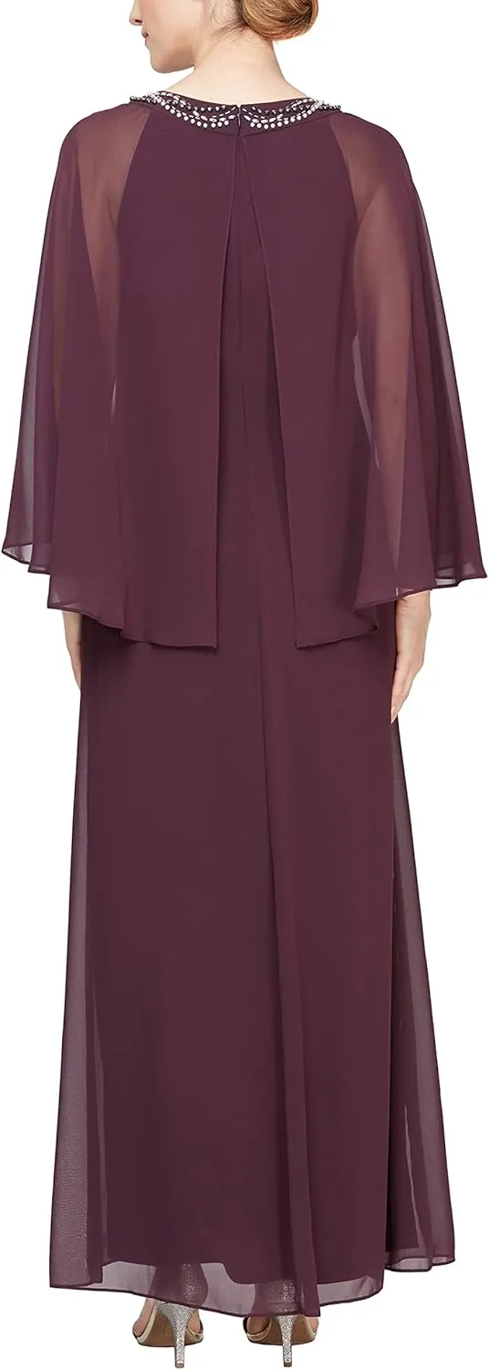 S.L. Fashions Women's Jewel Neck Drape Front Dress