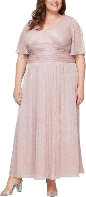 S.L. Fashions Women's Long A-line Mother of The Bride Dress with Ruched Waist (Plus Size)