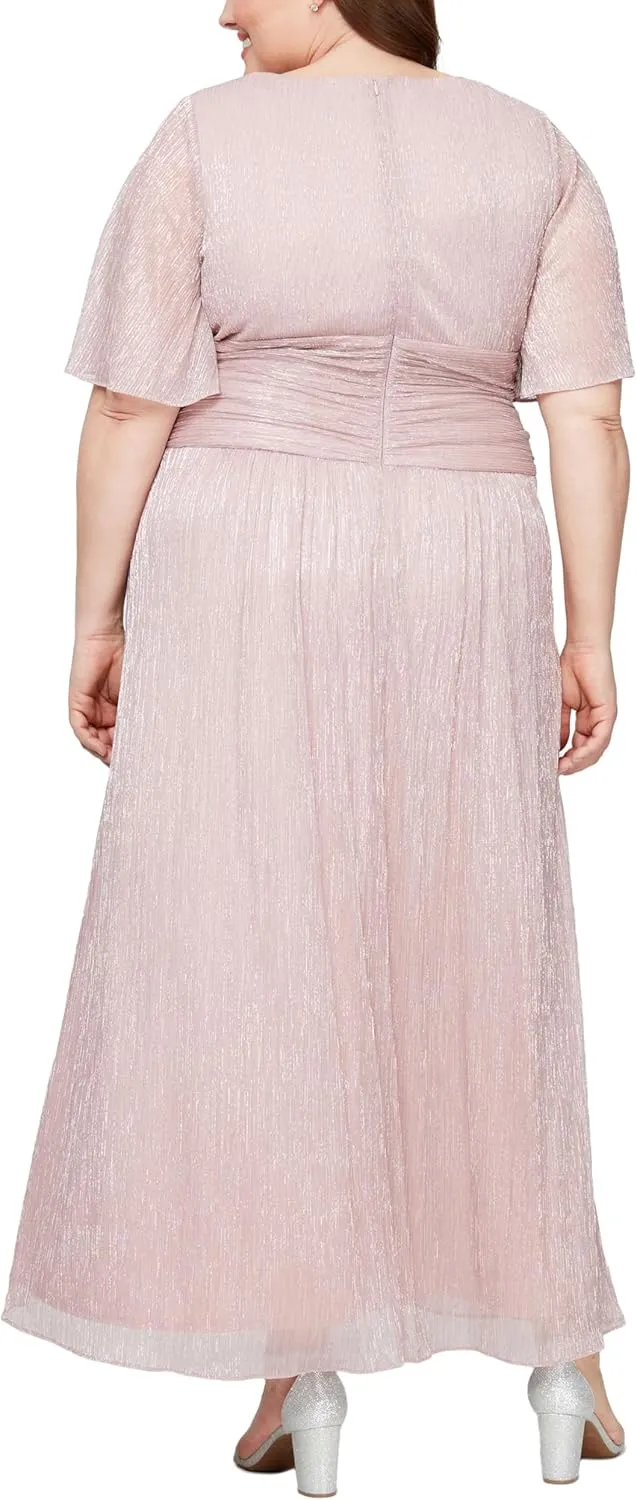 S.L. Fashions Women's Long A-line Mother of The Bride Dress with Ruched Waist (Plus Size)