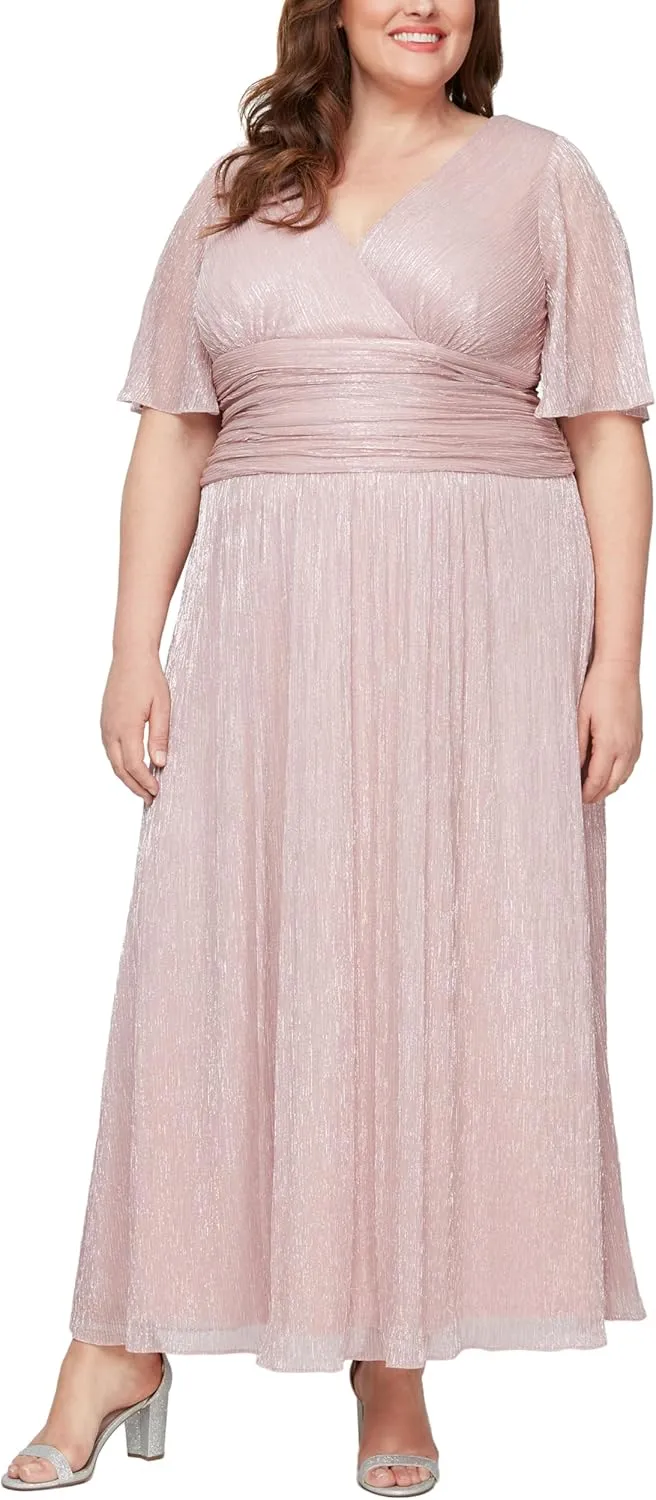 S.L. Fashions Women's Long A-line Mother of The Bride Dress with Ruched Waist (Plus Size)