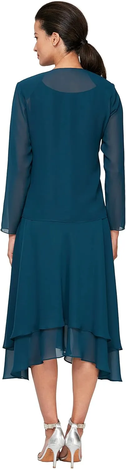 S.L. Fashions Women's Mother of the Bride Dress w/ Embellished Neckline & Shoulder, Wedding Guest (Petite and Regular Sizes)