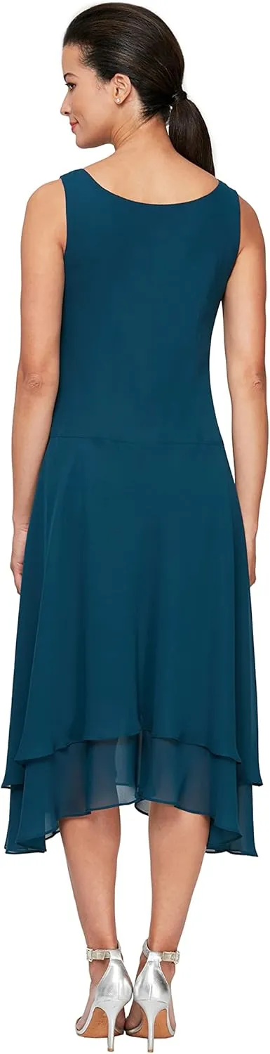 S.L. Fashions Women's Mother of the Bride Dress w/ Embellished Neckline & Shoulder, Wedding Guest (Petite and Regular Sizes)