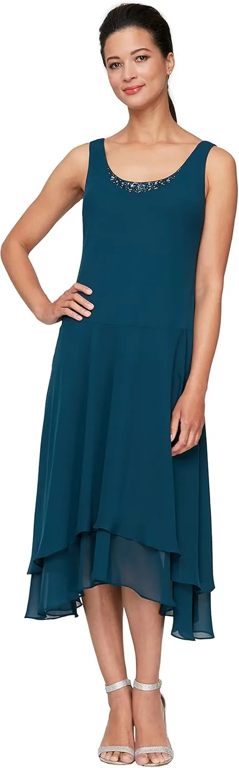S.L. Fashions Women's Mother of the Bride Dress w/ Embellished Neckline & Shoulder, Wedding Guest (Petite and Regular Sizes)