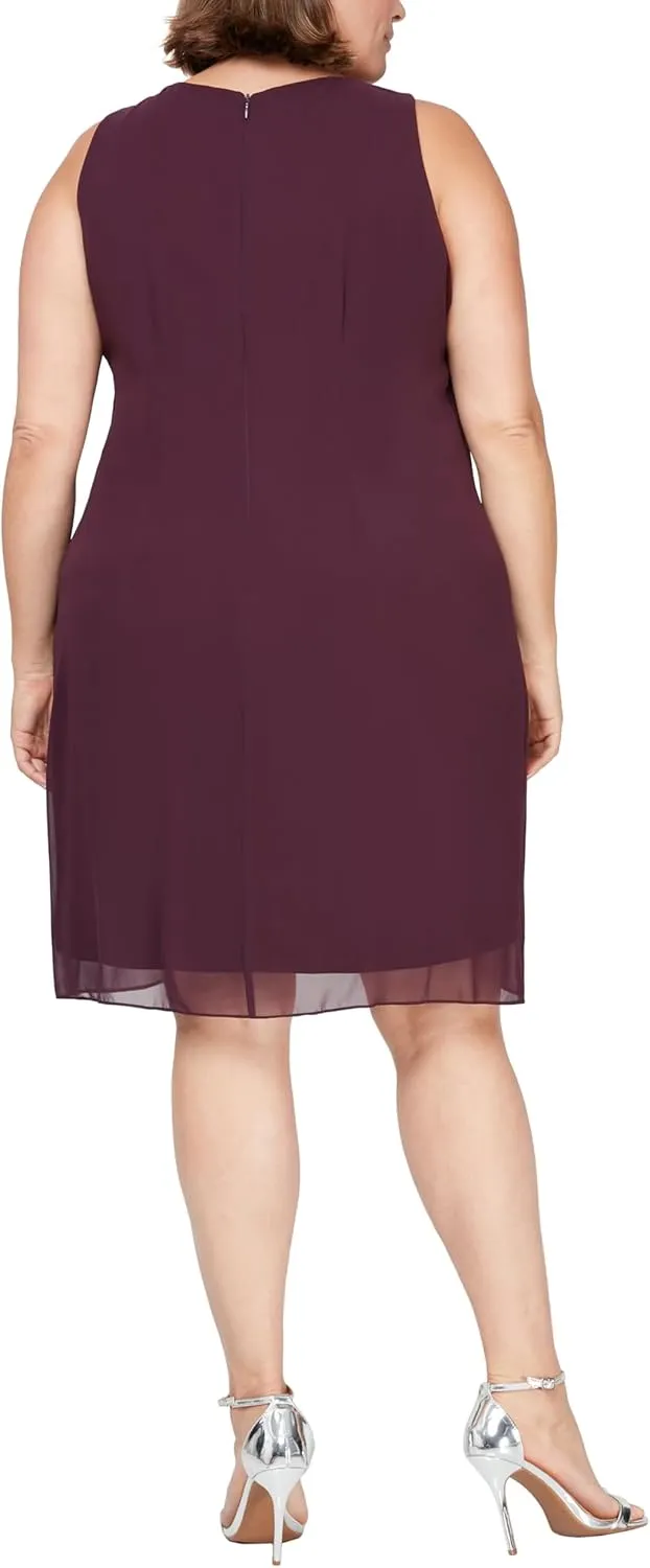 S.L. Fashions Women's Plus Size Chiffon Tier Jacket Dress with Beading Detail
